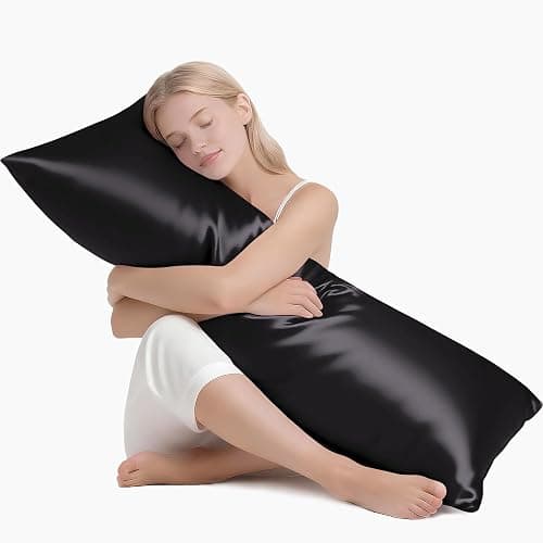 MR&HM Satin Body Pillow Cover, Soft and Breathable Body Pillow Case with Envelope Closure, Cooling and Silky Long Pillowcase for Hair and Skin,Grey (20x54, Black) - Image 1