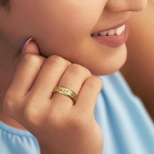 AmorArtSky Trust God Fidget Spinner Ring for Women & Men - Anxiety Relief 18K Gold Plated Stainless Steel, Hypoallergenic Fidget Gift for Her,Size 6/7/8/9/10 thumbnail 2