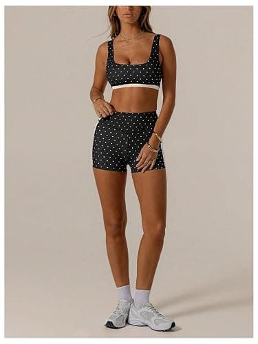 SOLY HUX Women's Tracksuit 2 Piece Outfits Polka Dots Crop Tank Tops and High Waisted Biker Shorts Workout Sets thumbnail 5
