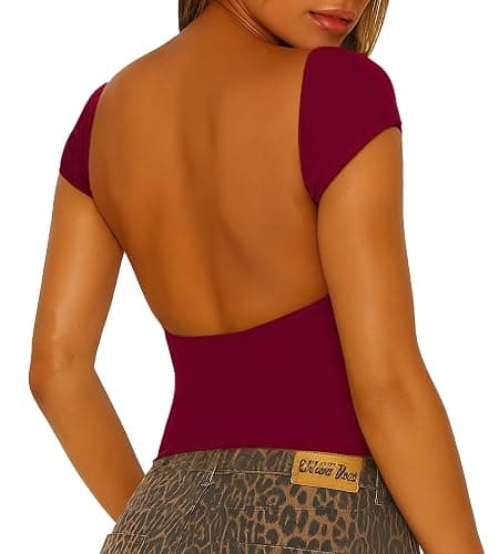 ForeFair Women Sexy Backless Short Sleeve Slim Fit Crewneck Summer Casual Y2K Crop Tee - Image 1