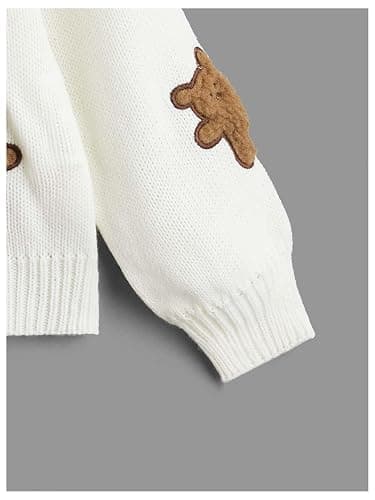 OYOANGLE Girl's Bear Embroidery Button Up Cardigan Sweater Long Sleeve V Neck Cute Knitted Outerwear thumbnail 4