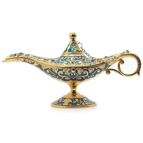 AVESON Classic Vintage Aladdin Magic Genie Costume Lamp Home Table Decoration & Gift, Golden Blue - Image 1