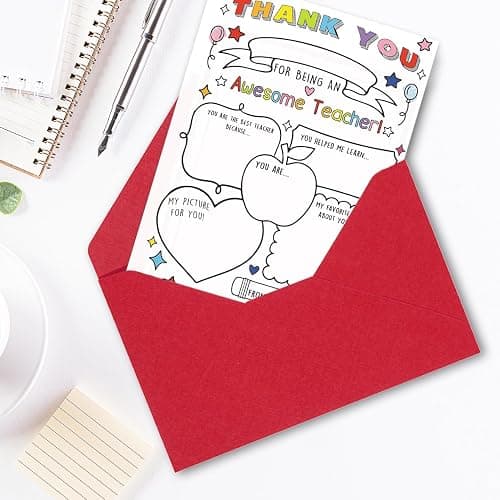 Hongshan Thank You Card for Teacher,Fill in the Blanks,Funny Appreciation Card Gift,Teacher Thank You Gifts Card from School Kids Students with Envelopes thumbnail 2