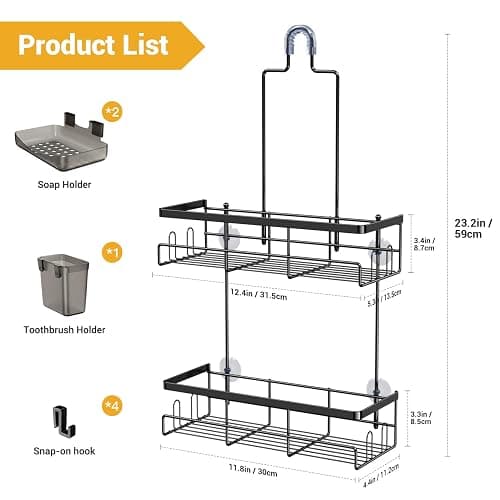 AKTECKE Shower Caddy Hanging Bathroom Organizer: Rustproof Shelf for Inside Shower - No Drilling Racks Over Showerhead - Bath Shelves for Shampoo Soap thumbnail 2