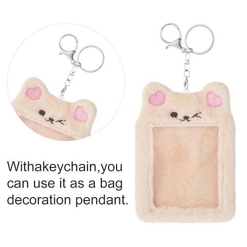 JIEYAO Plush Photocard Holder, Cartoon Bear Card Cover with Keychain Cute Cartoon Plush Photocard Holder Korean Style ID Card Cover Protective Case Card for Women Office and School Supplies thumbnail 6