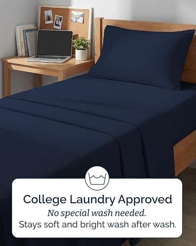 Twin XL 4 Piece Sheet Set - Comfy Breathable & Cooling - Hotel Luxury Bedding for Women, Men, Kids, Teens & Children - 1 Flat & 1 Fitted Sheet & 2 Pillowcases w/ Deep Pockets, Wrinkle Free - Navy Blue thumbnail 6