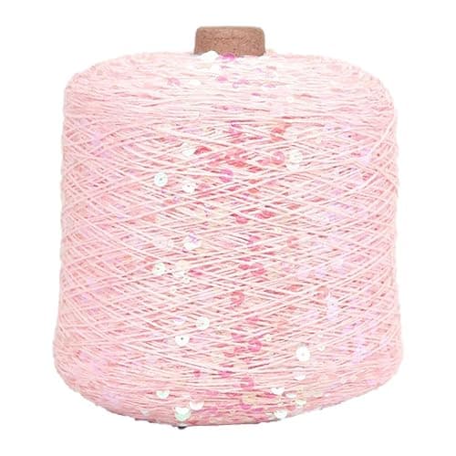 Gumney Sparkling Sequin Cotton Yarn, 153 Yard Shimmering Thread for Knitting Weaving DIY Craft Accessories, Pink - Pink - Image 1