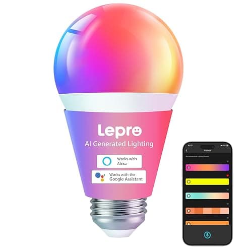 Lepro B1 AI Smart Light Bulbs - RGBWW Color Changing LED Bulb Works with Alexa & Google Assistant, AI Voice Control, Music Sync, A19 E26 Base, 8.5W 800Lumen, 2.4GHz WiFi & Bluetooth, 1 Pack(NO Remote - Image 1
