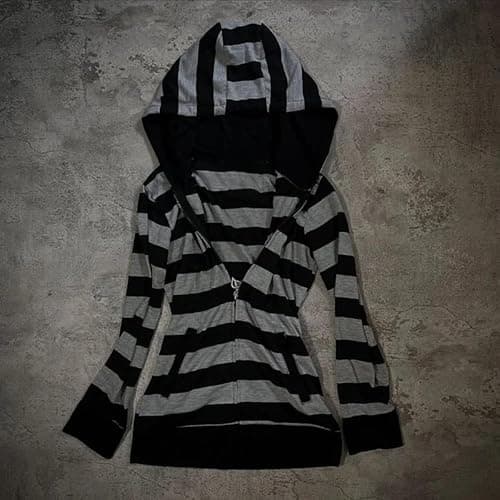 OANTGM Emo Goth 2000s Graphic Hoodie Streetwear Y2k Grunge Striped Zip Up Hoodie Women Teen Girls Baggy Whimsical Sweatshirts thumbnail 3