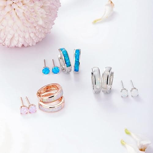 Opal Stud Huggie Hoop Earrings: Hypoallergenic 14K Gold/Silver/Rose Gold Plated Small Hoop Earrings for Women Sensitive Ears thumbnail 4
