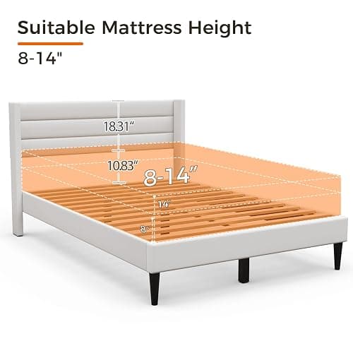 Casaottima Queen Bed Frame Upholstered Platform Bed with Wingback Headboard, Wooden Slats Support, Noise-Free Mattress Foundation, No Box Spring Needed, Easy Assembly, Horizontal Stripe Cream White thumbnail 7