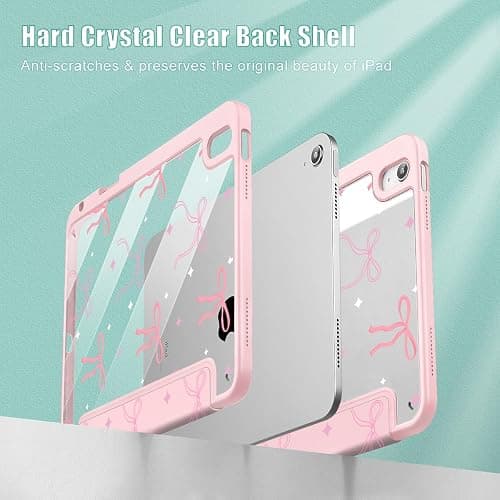 Tuiklol Case for iPad 11 inch (A16 Chip) 2025 11th Gen/iPad 10.9 inch 2022 10th Gen, Buit in Pencil Holder with Shockproof Cover Clear Transparent Back Shell Auto Wake/Sleep,Pink Bows thumbnail 3