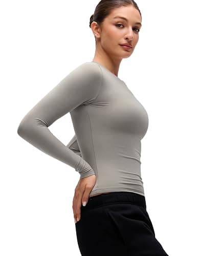 CRZ YOGA Softembrace Crewneck Long Sleeve Shirts for Women - Casual Going Out Tops Soft Basic Fitted Tight Fall T-Shirts thumbnail 4