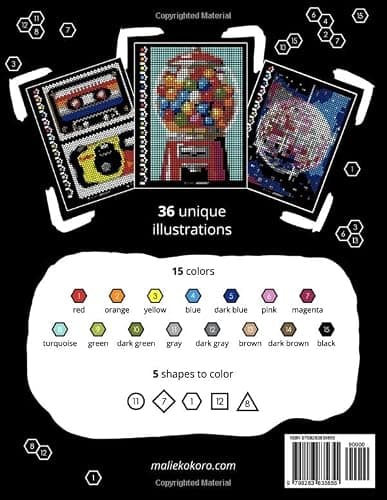 Color by Number: 90's Vibes | Mystery Mosaics Coloring Book for Adults | Black Background Edition: Color Quest with Circle, Square, Triangle, Diamond, ... (Color by Number - Black Edition | Pixelart) thumbnail 2