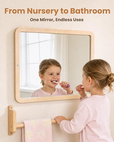 Brezlio Montessori Mirror with Bar – Adjustable Baby Pull Up Bar, Anti-Rotation Design & Acrylic Safety Baby Mirror for Wall – Tummy Time, Pull to Stand Toys for Infant Toddler Nursery thumbnail 7