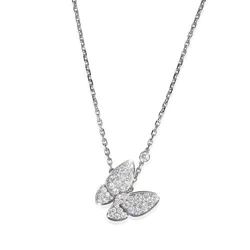 Van Cleef & Arpels, Pre-Loved Two Butterfly Necklace, White Gold, Diamond, 16 in - Image 1