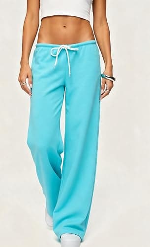 Women Y2K Straight Leg Sweatpants Cute Drawstring Low Rise Sweat Pants | Teen Girls Wide Leg Sweatpants Baggy Joggers Cotton Casual Basic Drawstring PJ Lounge Pants,Stretch Active Pants for Women thumbnail 3