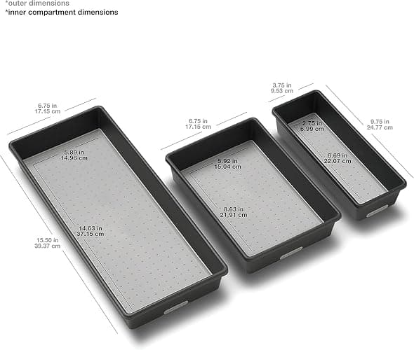 madesmart Classic 3-Tray Bin Pack - Granite | CLASSIC COLLECTION | Multi-Purpose Storage | Soft-grip Lining and Non-slip Rubber Feet | Durable | BPA-Free thumbnail 2