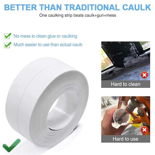 2 Rolls Caulk Tape Self Adhesive, Bathroom Waterproof White Caulking Sealant Strip Peel & Stick Wallpaper Floor Tile Toilet Tub Sink Backsplash Kitchen Wall Decor, Easier to Use Than Silicone Caulk thumbnail 3