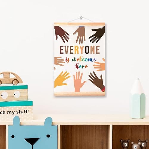 Multicultural Diversity Equality Poster Hanger Frame for Classroom School Nursery Wall Decor,Every One is Welcome Here Classroom Canvas Wall Art Poster Print Wall Hanging 16x12in thumbnail 4