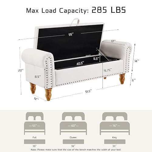 ATOMHOME 55" Bench for End of Bed Storage Benches, Queen End of Bed Bench Corduroy Upholstered Storage Ottoman Window Bench with Storage, for Bedroom, Entryway, Closet, Dark Grey thumbnail 3