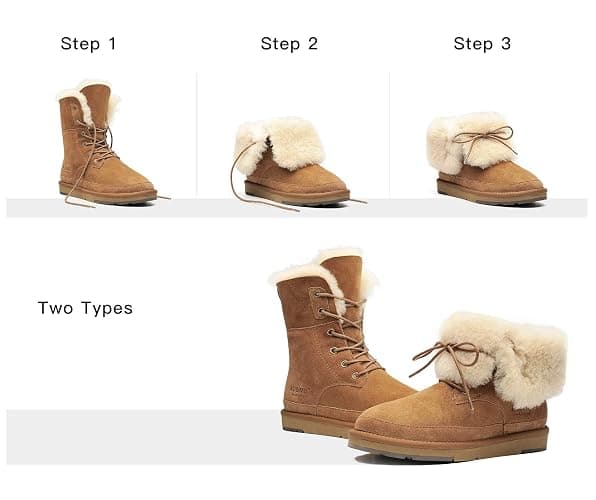 AU&MU Aumu Womens Shearling Leather Sheepskin Classic Lace up Mid Calf Flat Fur Winter Snow Boots… thumbnail 4