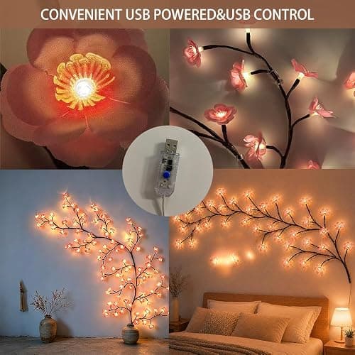 ENLETRAN Cherry Blossom Vine Lights, LED Flower Branch Lighting with Remote, 8 Modes Sakura Garland for Bedroom Wall Indoor Wedding Christmas Decor(7.6FT 144LED) thumbnail 4