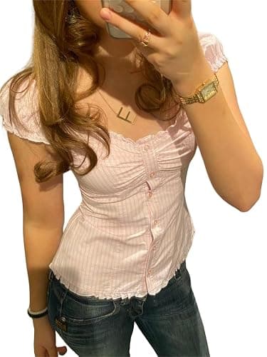 VnimVinter Women Fairy Grunge Y2k Shirt Vintage Short Sleeve 2000s Fairycore Aesthetic Crop Top E-Girl Streetwear - Image 1