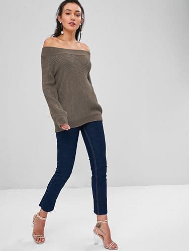 ZAFUL Sweaters for Women Off Shoulder Knit Sweater with Long Sleeve Loose Pullover Jumper Tops thumbnail 7