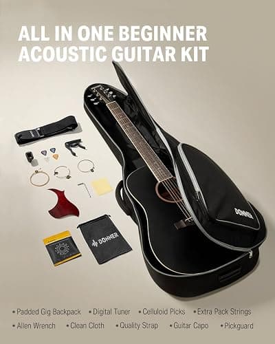 Donner Black Acoustic Guitar for Beginners, Adult, Teens, Starter Kits - Full Size 41'' Steel-String Acustica Guitarra Bundle Set with Free Online Lesson, Gig Bag, Strap, Tuner, Cutaway, DAG-1CB thumbnail 5
