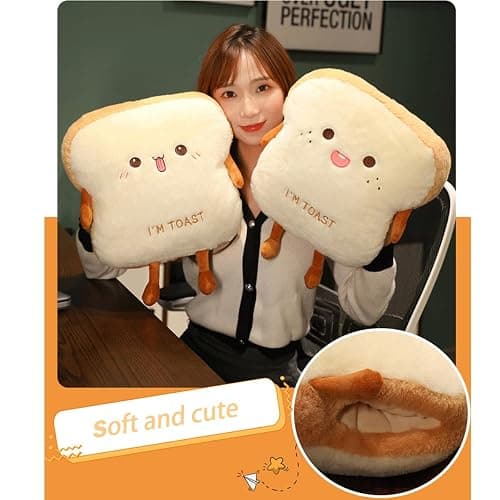 Goylmc Toast Bread Plush Pillow, Bread Stuffed Pillow,Food Plush Pillow with Hand Pocket Great Gift Choice for Kids Adults (15.7 * 13.7 in,Angry) thumbnail 7