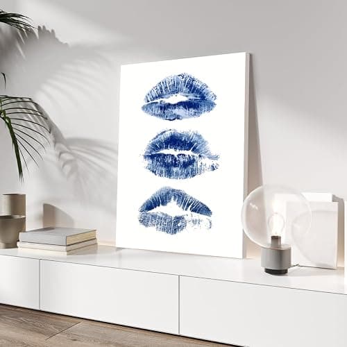 GELDSTEI Preppy Blue Cheetah Wall Art, Navy Retro 8 Ball Aesthetic Pictures, Trendy Kiss Lips Wrapped Canvas Artwork, Modern Leopard Poster Prints for Bedroom Living Room Apartment Framed 12"x16"x3 thumbnail 7