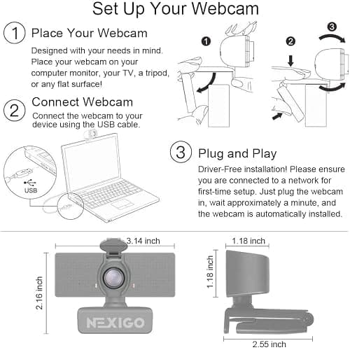 NexiGo N60 1080P Webcam with Microphone, Software Control & Privacy Cover, USB HD Computer Web Camera, Plug and Play, for Zoom/Skype/Teams, Conferencing and Video Calling thumbnail 4