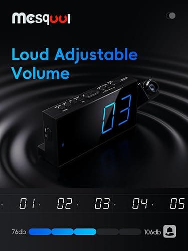 Digital Projection Alarm Clocks for Bedrooms - Large LED Display, 180° Rotatable Projector, 5-Level Dimmer,USB Charger,Battery Backup,Loud Dual Alarms for Kids Elderly,Heavy Sleepers,Snooze,12/24H,DST thumbnail 5