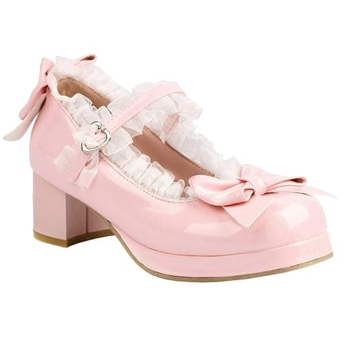 LUXMAX Women Kawaii Mid Block Heel Mary Jane Rockabilly Pumps with Bow Platform Chunky Heel Cute Sweet Shoes thumbnail 7