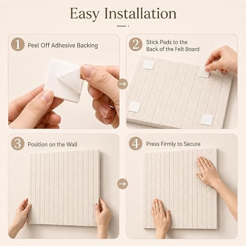 OceanBreezy Large Oatmea Felt Square Cork Board Alternative 6-Pack,36"x 24" | Felt Bulletin Board with 40 Removable Nano Adhesive Tabs & 40 Pushpins, Felt Wall Panels for Wall Home Office Classroom thumbnail 6