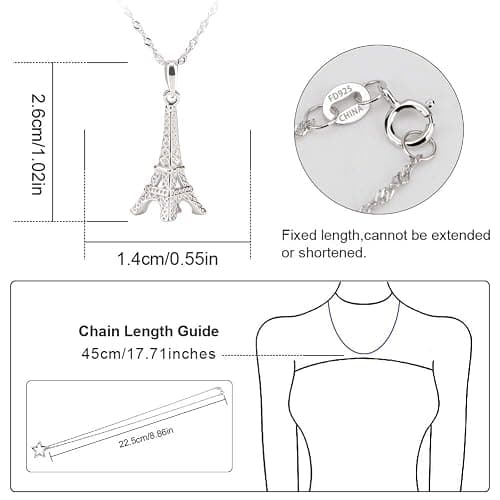 Gemschest Sterling Silver Eiffel Tower Pendant Necklace Paris Jewelry for Mom Women with 18" Silver Chain thumbnail 5
