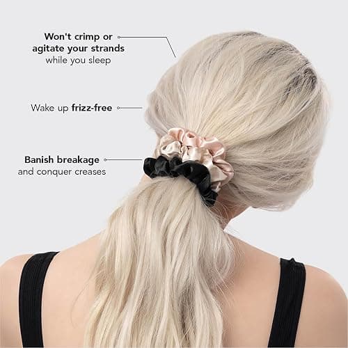 Kitsch Satin Scrunchies for Women - No Crease Hair Ties for Girls | Scrunchies For All Hair Types and Textures, Perfect for Day or Night - 5 Pcs, Assorted - Blush & Black - 1 count (Pack of 5) thumbnail 3
