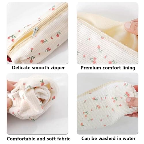 mkemka Big Capacity Cute Pencil Case Set for Girls 2 Pack Pink Blue Portable Canvas Pen Bags with Small Floral Design Ideal for Student Stationery Storage thumbnail 4