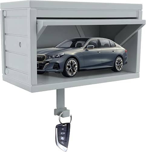 HDFREO Key Holder for Wall, Car Garage Key Holder with Opening Door, Lock Opener Organizer Wall Mount, Small Toy Car Garage with Opening Door, Easy Installation Keys Rack for Entryway - Light Grey - Image 1