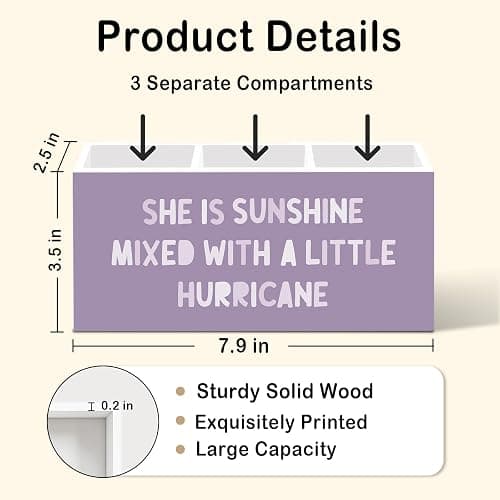 nvucamd Purple Inspirational Pen Pencil Holder for Desk Decor, Purple Office Desk Accessories, Motivational Pen Holders Organizer for Girls Room Nursery, She Is Sunshine Mixed with a Little Hurricane thumbnail 3