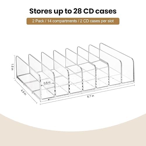 CELSOL Clear Acrylic CD Holder 2 Pack - CD Storage Rack DVD Organizer Stand Holds 28 Jewel Cases, CD Display Shelf for Media Organization, Versatile Desktop Storage for Music Collection thumbnail 3