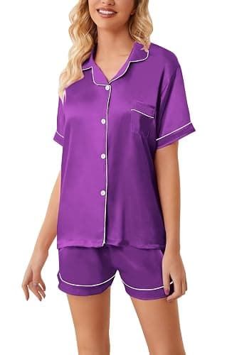 Girls & Womens Satin Pajamas Set, Silk Button-Down Sleepwear 2 Piece Nightwear, 3 Years - Women XXL thumbnail 4