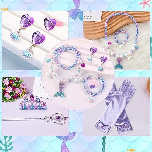 Robe Princesse Fille, Costume Déguisement Sirene Enfant avec Ensemble | Collier de Couronne, Robe Sirene Fille Bébé pour Costume Halloween Anniversaire Fêté Carnaval Cosplay thumbnail 7