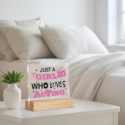 Theater Gifts for Girls Women, Musical Theater Acrylic Plaque Gifts for Theatre Lovers Actor, Just A Girl Who Loves Acting Desk Signs Decor thumbnail 5