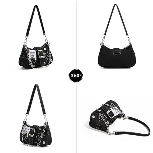 Ecohaso Grunge Shoulder Bag Fairy Grunge Hobo Bag Denim Chain Y2K Purses Crossbody Bag for Women thumbnail 4