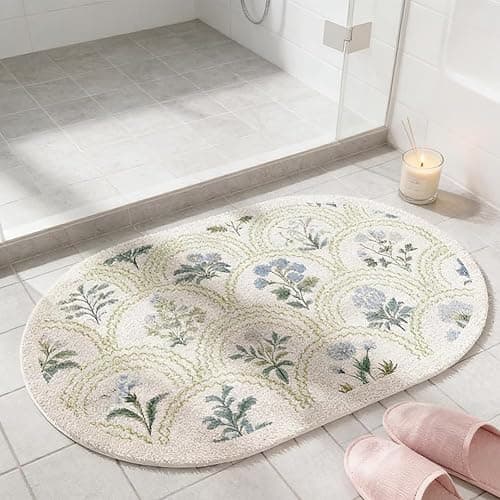 gdmgdr Spring Floral Bathroom Rug 32" x 20" Wild Flowers Bathroom Mat Boho Floral Bath Rug (Oval, Green) thumbnail 3