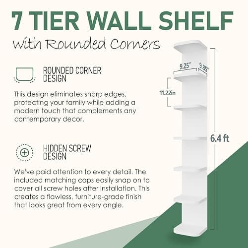 Dhanzoro 7 Tier Wall Shelf Unit – Rounded Corner White Shelf Floating Shelves for Wall Storage, Decorative Display Shelf, Modern Book Shelf for Bedroom, Living Room, Vanity thumbnail 3