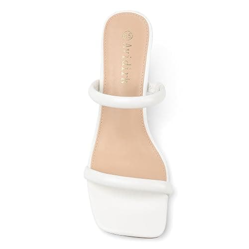 Avidirk Women's Square Open Toe Heeled Sandals Two Strap Mules Slip On Block Chunky Mid Heels Sandals - 9 - White thumbnail 2