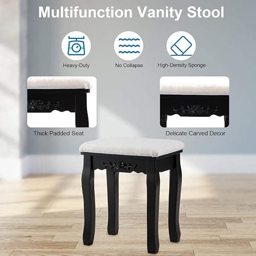 Giantex Makeup Vanity Table with 10 LED Lights, Adjustable Brightness, 4 Drawers, Rotatable Mirror, Cushioned Stool, Vanity Desk Dressing Table Bedroom Furniture (Black) thumbnail 8